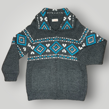 Vintage Handmade Knit Wool Cowichan Sweater Gray Turquoise White Men&#39;s Medium - £193.34 GBP