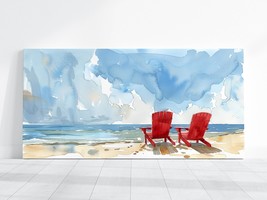 Beach Relaxation Art, Chairs on Beach Painting, Vintage Beach Ocean Print Canvas - £20.57 GBP+