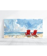 Beach Relaxation Art, Chairs on Beach Painting, Vintage Beach Ocean Prin... - £20.24 GBP+