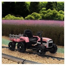 Ride on Tractor with Trailer,12V Battery Powered Electric Tractor Toy w/Remote - £120.83 GBP