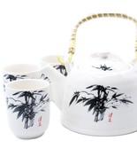 White Oriental Stone Design Ceramic Teapot / Strainer / 6 Matching Cup Set - $45.06 CAD