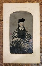 Antique Tin Type , Civil War Era - Seated Lady in Shawl and Hat - New London Ct. - £7.07 GBP