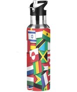22oz World Flags Water Bottle BPA Free Stainless Steel Water Bottle Leak... - £42.37 GBP