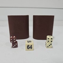 Backgammon Replacement Pieces Brown Faux Leather Dice Cups Dice Game VTG See Pic - £13.41 GBP