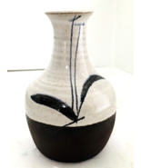 Handmade Pottery Sake Jar, Jug or Bud Vase White &amp; Brown 4.5&quot;H 3&quot;W Signe... - £7.08 GBP