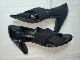 Franco Sarto Open Toe Leather Womens Shoes Size 7.5 M Black - £20.13 GBP