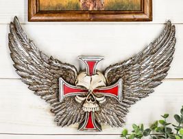 Gothic Angel Winged Biker Skull With Red Crucifix Cross Wall Decor Plaque - €23,85 EUR