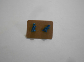 Earrings - Novelty Glitter Stud (New) Bright Blue Dinosaur - £5.31 GBP