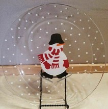 Crate &amp; Barrel Skating Snowman 13&quot; Round Christmas Serving Glass Platter... - $35.63