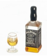 Dollhouse Miniature -  WHISKEY BOTTLE &amp; GLASS - 1/12 Scale - $8.99