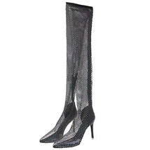 New Summer Fashion Bling Crystal Thigh High Boots Sexy Pointed Toe Stiletto Heel - £62.50 GBP