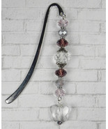 Butterfly Beaded Bookmark Handmade Crystal Silver Pink Plum 3&quot; New - £10.00 GBP