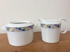 Vtg 80s Mikasa Studio Nova Y0224 New Wave Memphis Vaporwave Creamer Sugar Set - £31.86 GBP