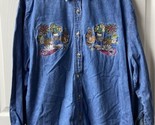 Bobbie Brooks Embroidered Chambray Long Sleeved Shirt Womens XL Cats Boo... - $20.19