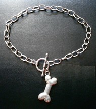 White gold plt 7.5&quot; cable link charm bracelet anklet chain DOG BONE char... - $1.93