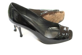Stuart Weitzman Black Patent Leather Shoes Peep Toe Stiletto Heels Size 7 M - £23.09 GBP
