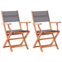 Folding Garden Chairs 2 pcs Grey Solid Eucalyptus Wood and Textilene - £93.42 GBP