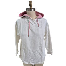 Vtg 80s 90s AJ Brandon 100% Cotton Hoodie White/Pink Women Sz M - $35.64