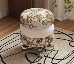 Vintage Stacked Cushion Vanity Stool, Luxury Floral Print Makeup Chair w... - $399.00