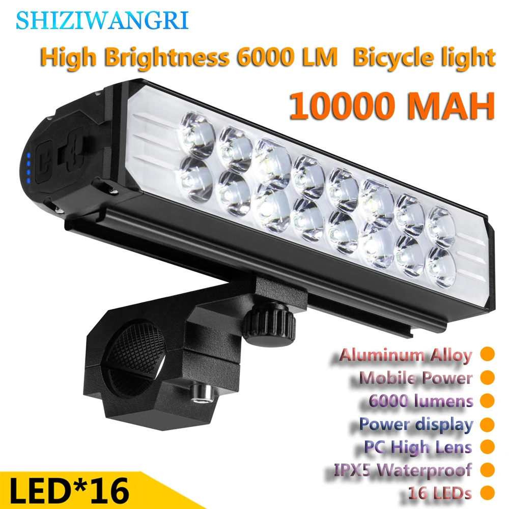 16*LED Headlight For Bicycle Led Light Bicycle Front Lamp Rechargeable 10000Mah - £47.79 GBP+
