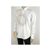 Mens CEREMONIA Shirt 100% Cotton Medusa Medallion Rhine Stones #STN 13 VRS white image 9