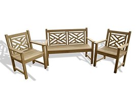 Windsor&#39;s Grade A Teak British Classic Chippendale 3 pc Bench and 2 Chai... - £1,553.91 GBP