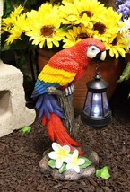 Ebros Red Scarlet Macaw Parrot Perching On Tree Stump Statue with Solar Lantern - £53.87 GBP