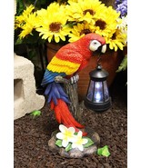 Ebros Red Scarlet Macaw Parrot Perching On Tree Stump Statue with Solar ... - £53.71 GBP