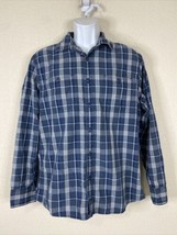 Sonoma Men Size M Blue Check Button Up Shirt Long Sleeve Pockets Casual - $7.06