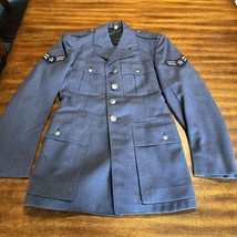 US Air Force Coat 36R Long Blue 84 Wool Serge 18 oz Vintage Military Jacket USAF - £23.21 GBP