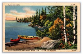Generic Scenic Greetings Canoe at Shore Baudette Minnesota MN Linen Postcard N25 - £2.64 GBP