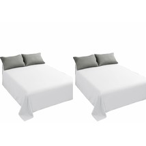 White Flat Sheets, Ultra Soft And Comfortable Microfiber Top Sheet Twin Size, 2  - £28.68 GBP