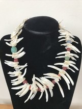 Mother of Pearl Shells Beaded Carnelian Turquoise Chunky Statement Neckl... - £98.09 GBP