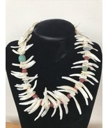 Mother of Pearl Shells Beaded Carnelian Turquoise Chunky Statement Neckl... - £99.36 GBP