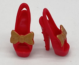 Ever After / Monster High Red High Heels w/ Gold Bow Shoes Mattel - £11.19 GBP