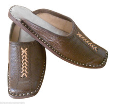 Men Slippers Leather Indian Handmade Traditional Clogs Open Jutties Brown US 7 - £27.45 GBP
