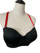 Black Padded Bra Sz 40C Underwire Removable Red Straps Sexy Always A Flirt - £12.55 GBP