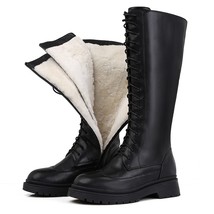 New Genuine leather boots women winter snow boots zip back lace up knee high boo - £148.07 GBP