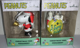 NEW Lot of 2 Hallmark Snoopy Ornaments Peanuts 2022 Snoopy Santa Shiny &amp; Bright - $21.25