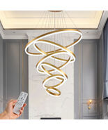 6-Rings Modern LED Chandelier Gold Dimmable Pendant Light for Foyer Living Room - $234.99