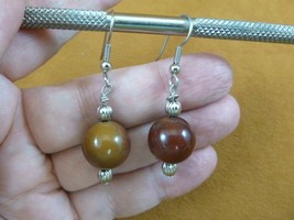 EE-386-11) 14mm rust golden Mookaite jasper gemstone dangle silver tone earrings - £15.53 GBP