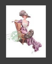 HARRISON FISHER Victorian Gibson Girl Lady chair w fan hat gloves * ART Print ** - £31.37 GBP