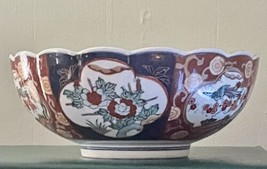 Large Antique Japanese Imari Porcelain Bow Gilded Scalloped Rim Meiji Pe... - $587.99