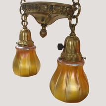 Steuben Iridescent Gold Aurene Shades Glass Arts Crafts Chandelier Brass Fixture - £954.40 GBP