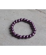 Dark Purple Shiny Faux Pearl Beaded Bracelet Smooth Stretchy Elastic Sma... - £9.37 GBP