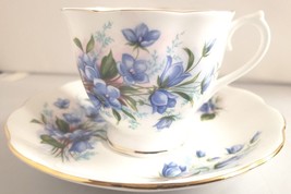 Royal Abert Bone China Blue Flower Footed Cup &amp; Saucer Made England Vint... - £18.68 GBP