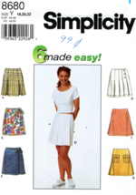 Misses&#39; SKORT Vintage 1999 Simplicity Pattern 8680 Sizes 18,20,22 UNCUT - £15.71 GBP
