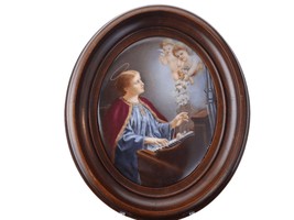 c1900 Hand Painted Porcelain Plaque Depicting St. Cecilia patron saint of music - £372.65 GBP