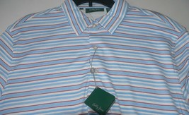 NWT BOBBY JONES Golf polo shirt L golfer white w/ blue, red pinstripe me... - £50.27 GBP