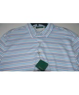 NWT BOBBY JONES Golf polo shirt L golfer white w/ blue, red pinstripe me... - £50.67 GBP
